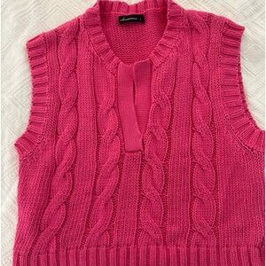 Olivaceous Cabled Sweater Vest V-Neck Hot Pink Size Large